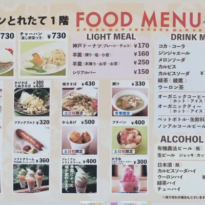 都市農業公園のレストラン「キッチンとれたて」のメニュー