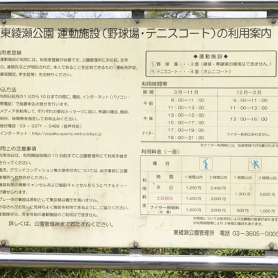 スポーツ施設の案内板（東綾瀬公園）