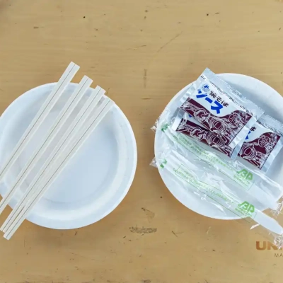 手ぶらセットの皿と箸（舎人公園のバーベキュー広場）