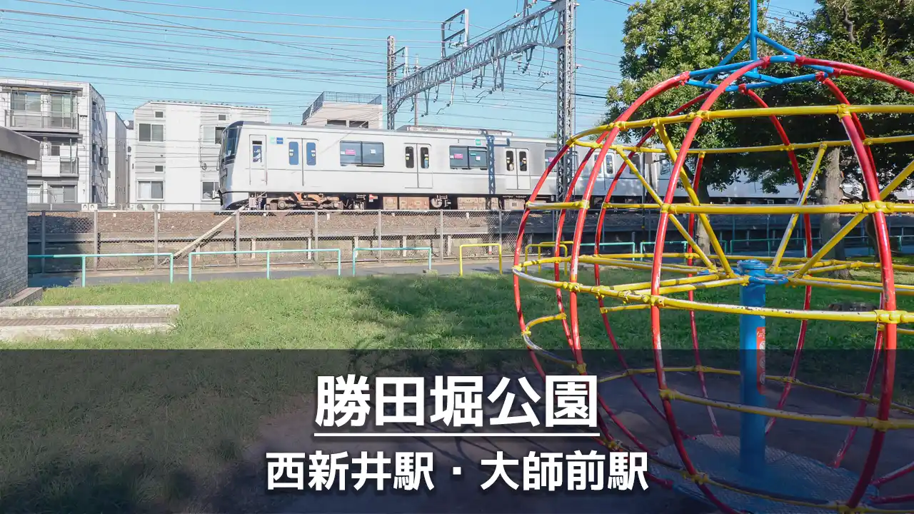 【勝田堀公園】回転ジャングルジムとボールで遊べる広場がある公園｜電車の観賞スポット