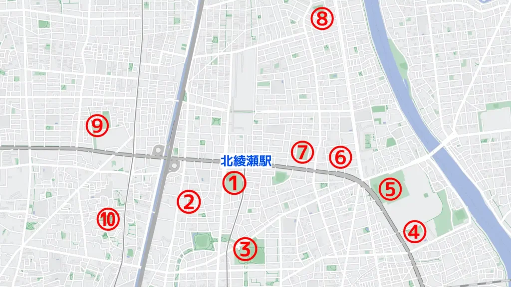 北綾瀬駅周辺で子供を遊ばせるのにおすすめの公園map