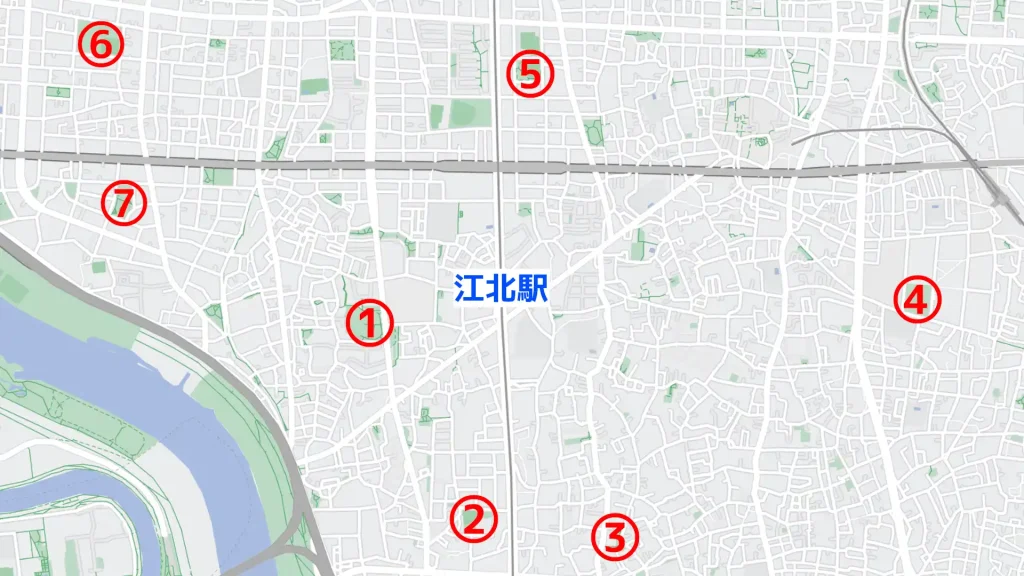 江北駅周辺で子供を遊ばせるのにおすすめの公園map