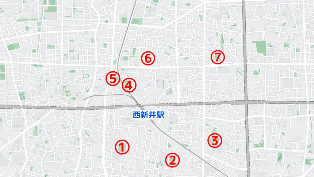 西新井駅周辺で子供を遊ばせるのにおすすめの公園map