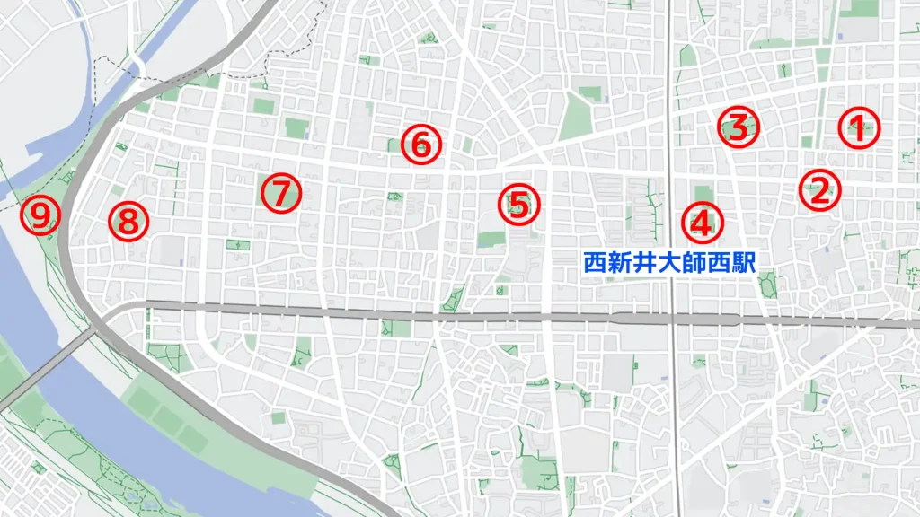 西新井大師西駅周辺で子供を遊ばせるのにおすすめの公園map