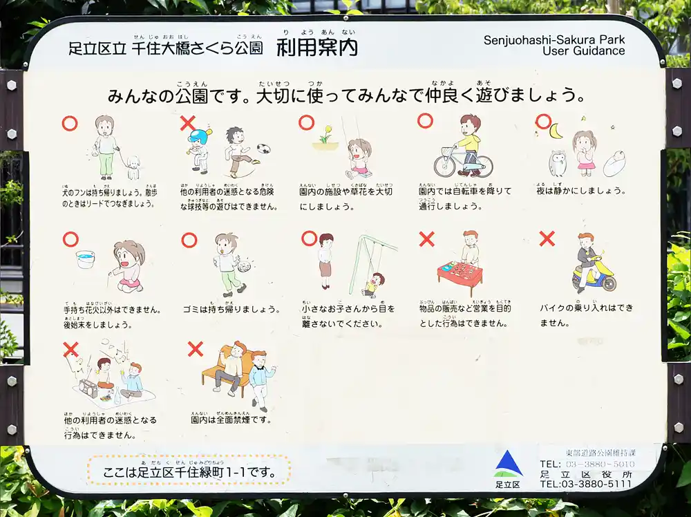 千住大橋さくら公園の案内板