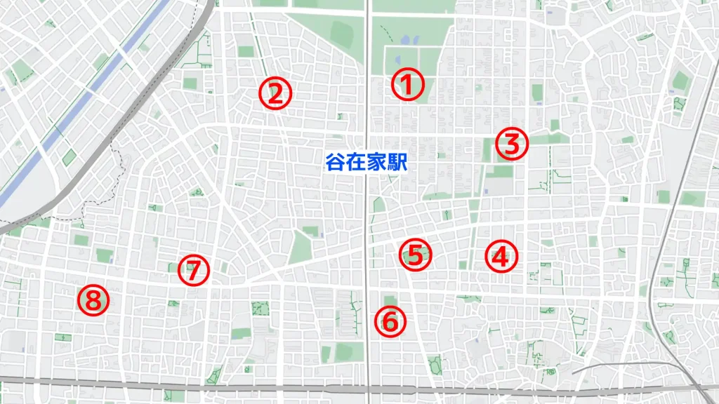 谷在家駅周辺で子供を遊ばせるのにおすすめの公園map